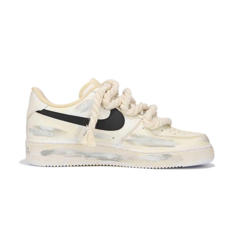 Custom Air Force 1 Shoes Vintage Oxidation Beige Black - Image 2