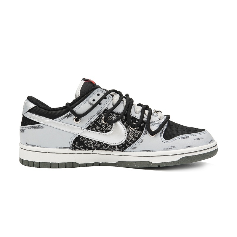 Custom Dunks Shoes Poker Paisley Black Grey - Image 2