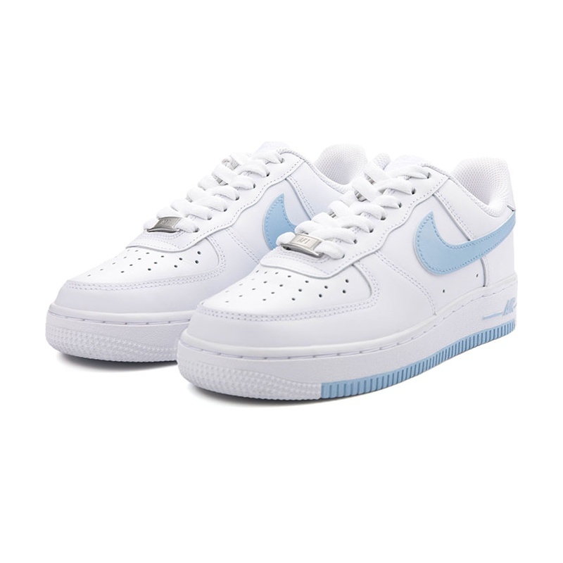 Custom Air Force 1 Shoes Colored Swoosh White Blue - Image 3