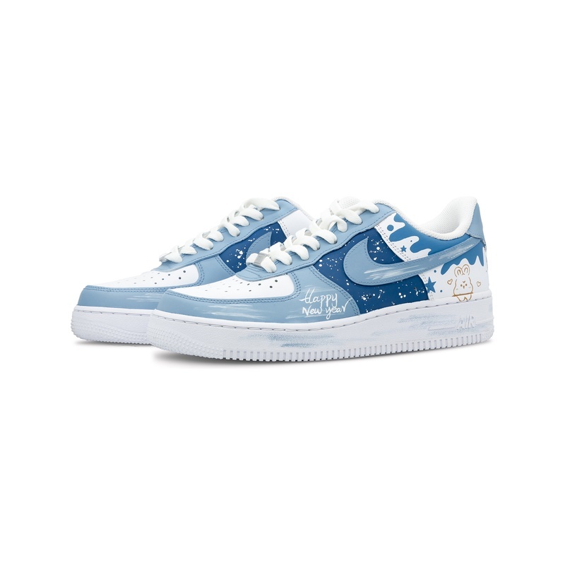 Custom Air Force 1 Shoes Happy New Year Blue White - Image 3