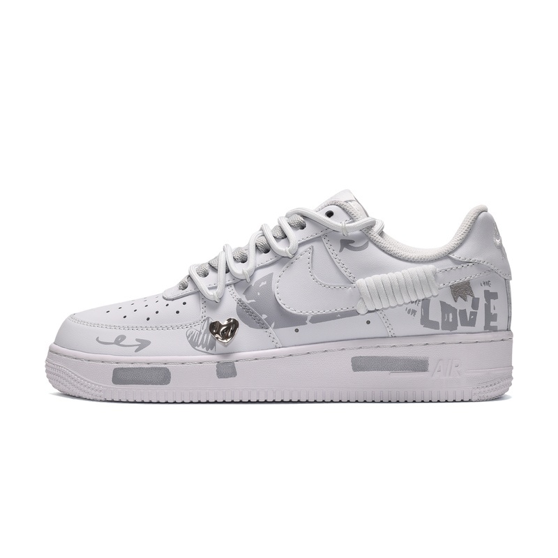 Custom Air Force 1 Shoes Love Declaration Gray White
