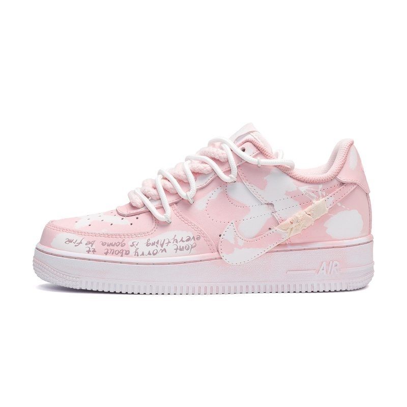 Custom Air Force 1 Shoes Mottled Sakura Pink White