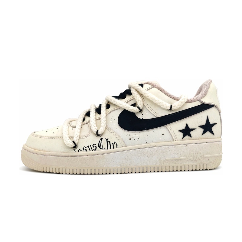 Custom Air Force 1 Shoes Old Photo Beige Black