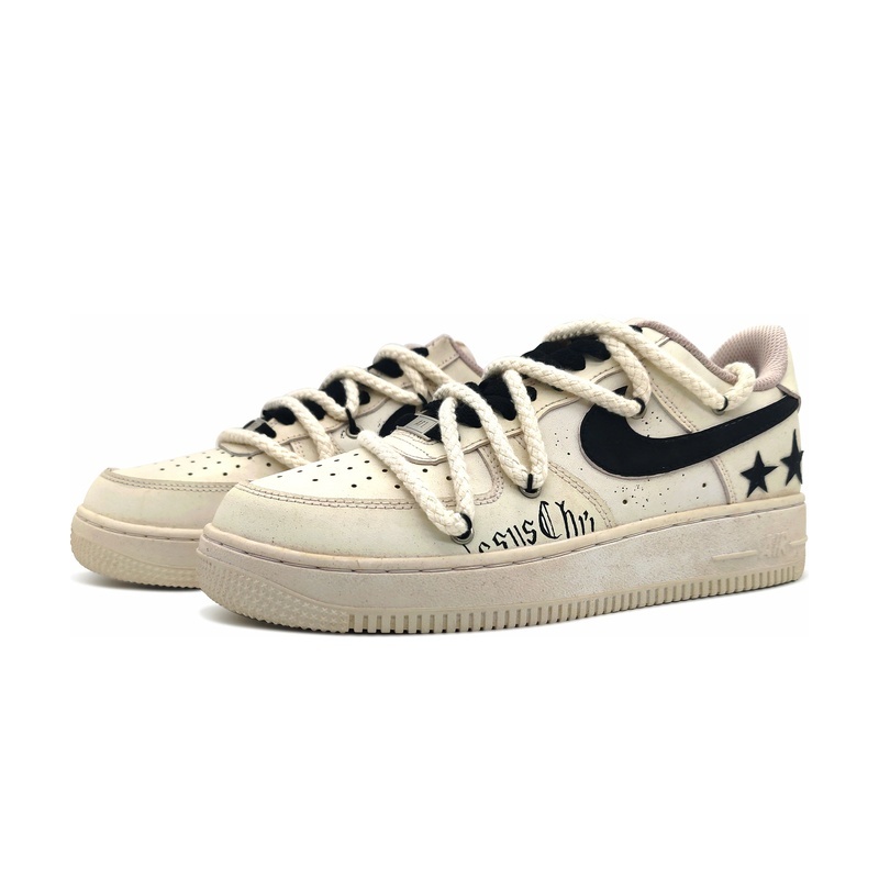 Custom Air Force 1 Shoes Old Photo Beige Black - Image 3