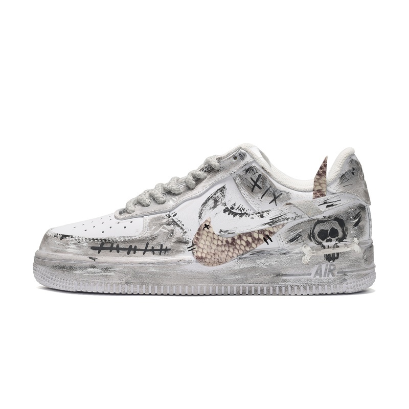 Custom Air Force 1 Shoes Skull Graffiti Grey White