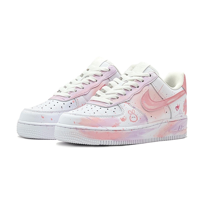 Custom Air Force 1 Shoes Sweet Bunny Pink White - Image 3