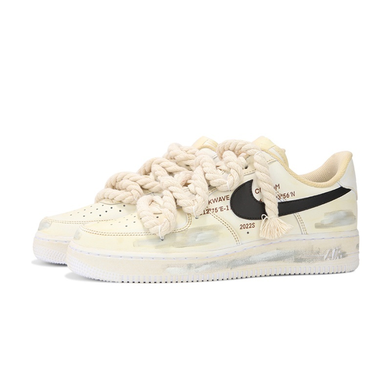 Custom Air Force 1 Shoes Vintage Oxidation Beige Black - Image 3