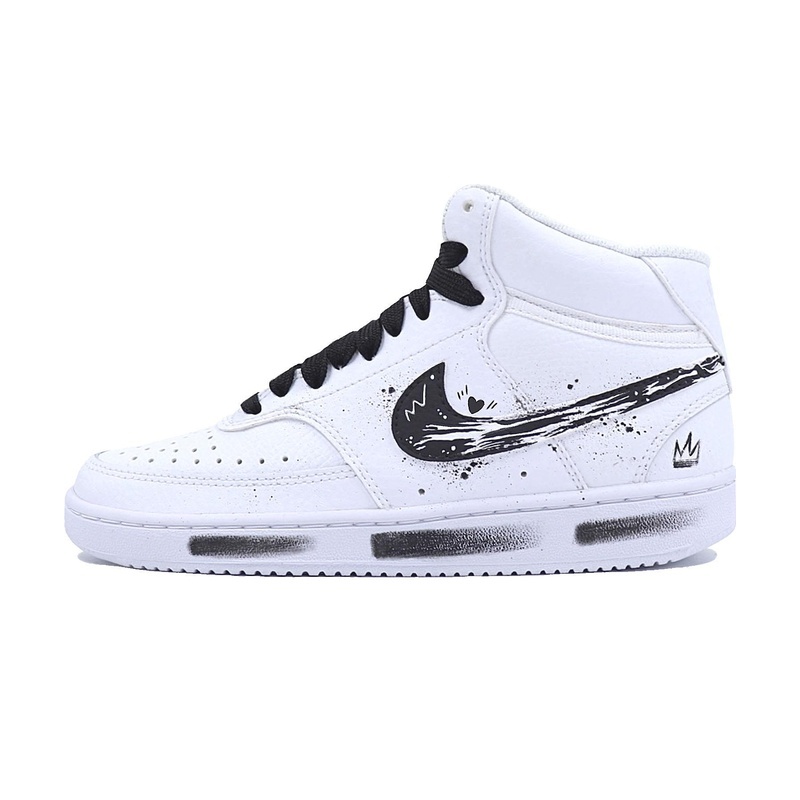 Custom Court Shoes Graffiti Swoosh Black White