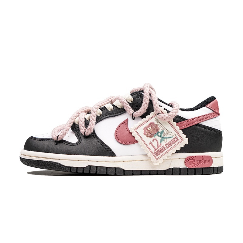Custom Dunks Shoes Rose Stamp Black Red