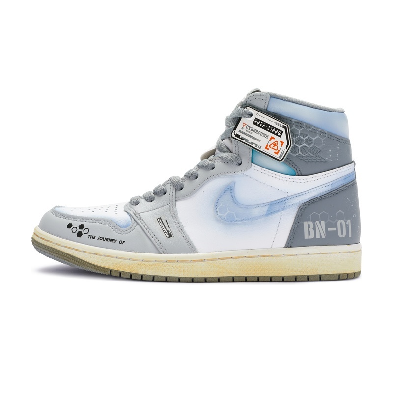 Custom Jordans Shoes Cyberpunk Spaceship Blue Grey