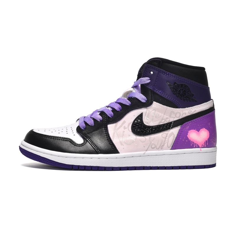 Custom Jordans Shoes Lavender Heart Black White