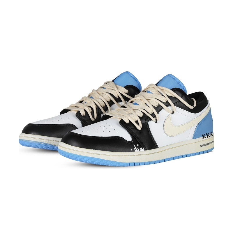 Custom Jordans Shoes Stitched Crosses Blue Black - Image 3
