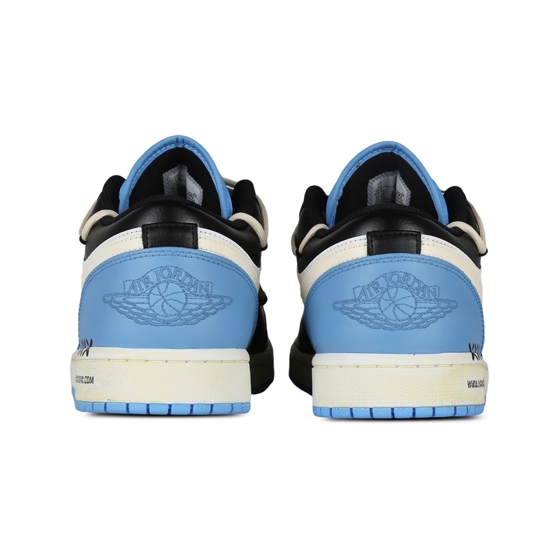 Custom Jordans Shoes Stitched Crosses Blue Black - Image 5