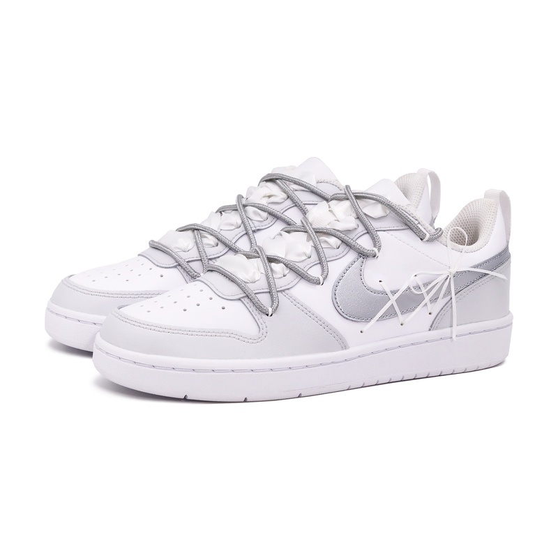 Custom Nike Court Shoes Light Ballet White Silver - Image 3