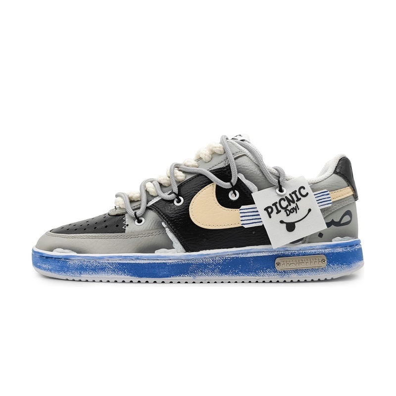 Custom Nike Court Shoes Picnic Day Gray Black