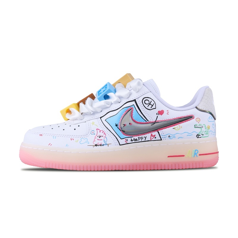 Custom Air Force 1 Shoes Animal Party White Pink