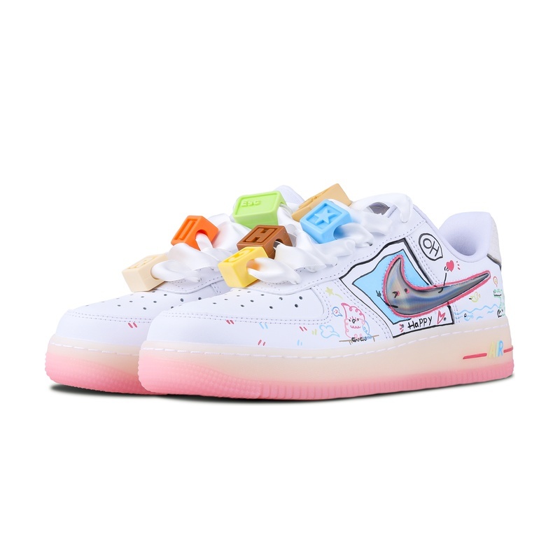 Custom Air Force 1 Shoes Animal Party White Pink - Image 3