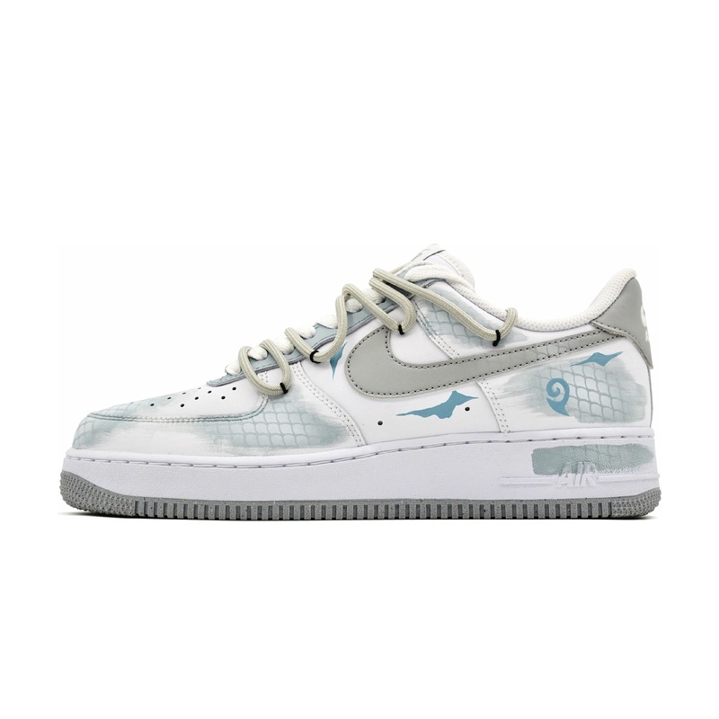 Custom Air Force 1 Shoes Dragon Scale White Blue