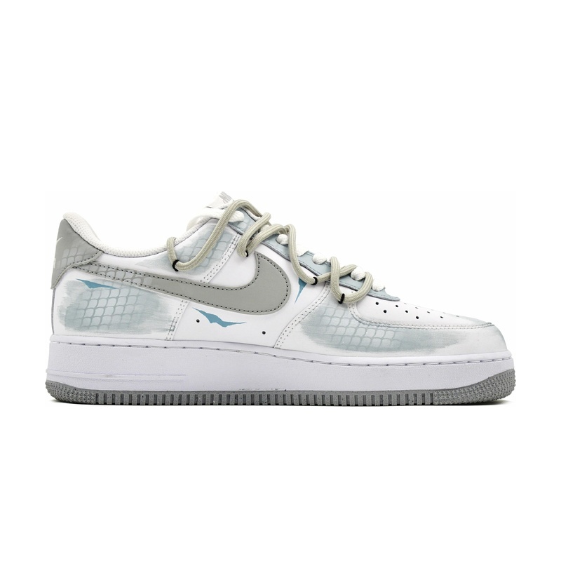 Custom Air Force 1 Shoes Dragon Scale White Blue - Image 2