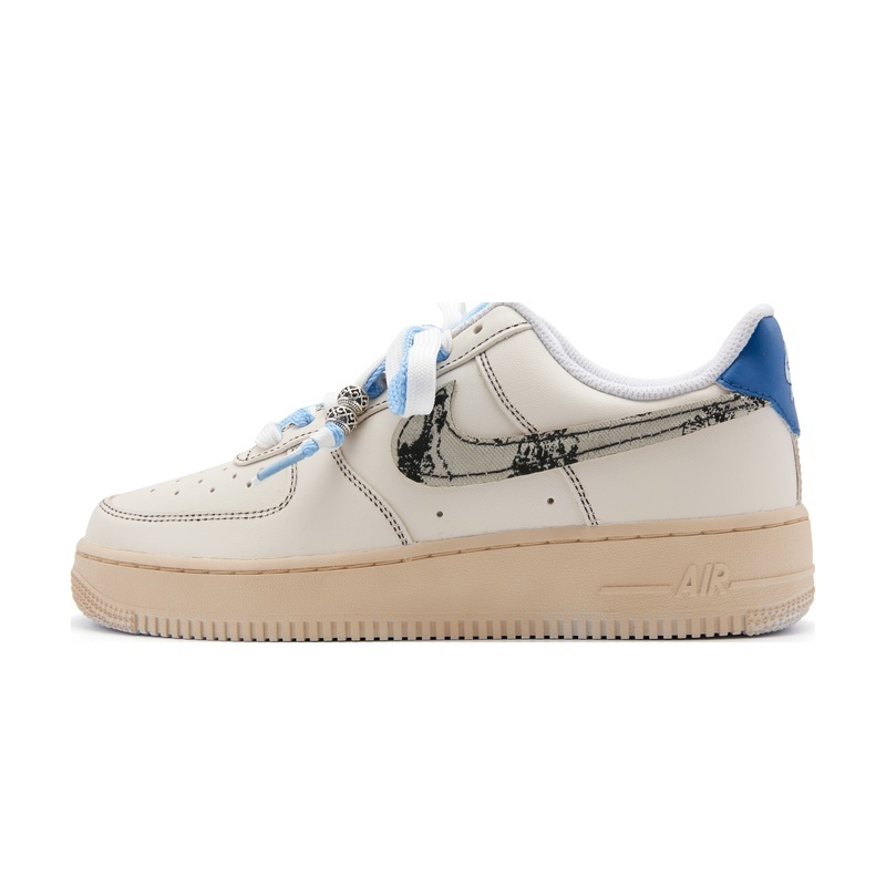Custom Air Force 1 Shoes Edo Era Beige Blue
