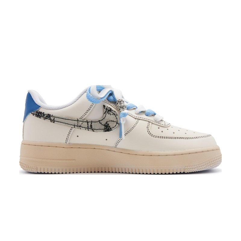Custom Air Force 1 Shoes Edo Era Beige Blue - Image 2