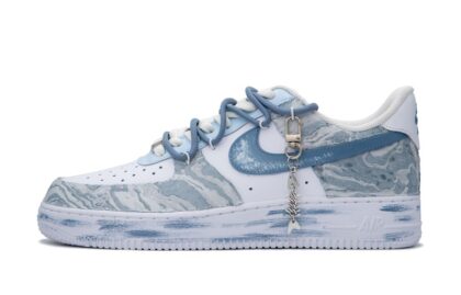 Custom Air Force 1 Shoes Ocean Wave White Blue
