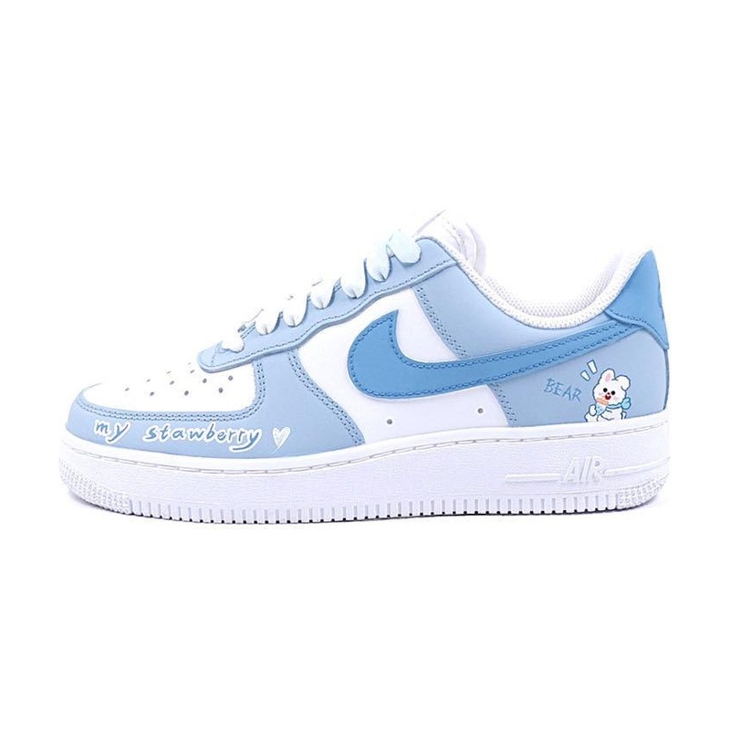 Custom Air Force 1 Shoes Strawberry Bear White Blue