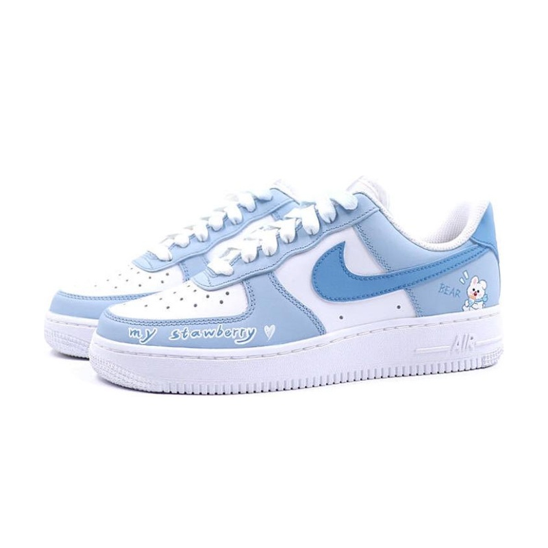 Custom Air Force 1 Shoes Strawberry Bear White Blue - Image 3
