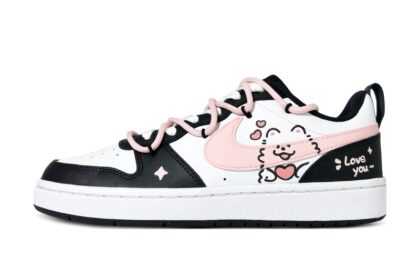 Custom Court Shoes Cute Dog White Pink