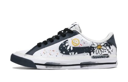 Custom Court Shoes Daisy Smile White Black