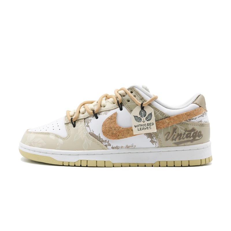 Custom Dunks Shoes Withered Leaves White Beige