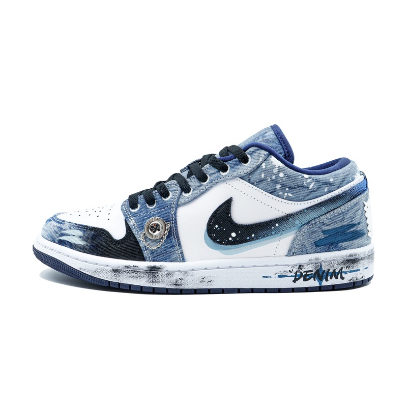 Custom Jordans Shoes Denim Wave Blue White