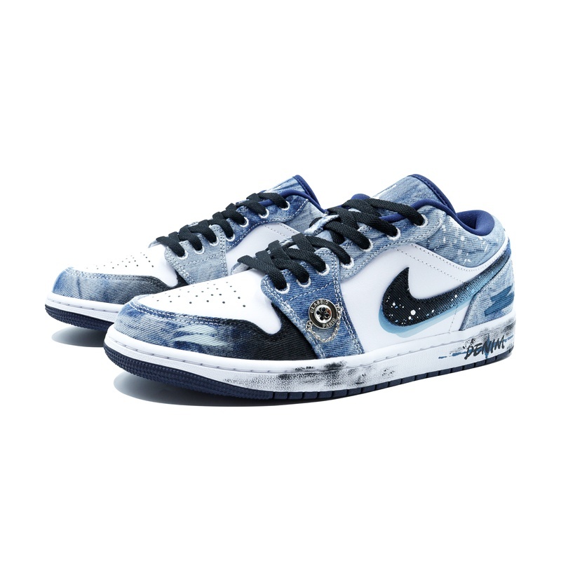 Custom Jordans Shoes Denim Wave Blue White - Image 3