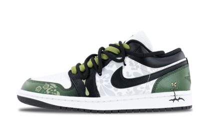 Custom Jordans Shoes Flower Power Green Black