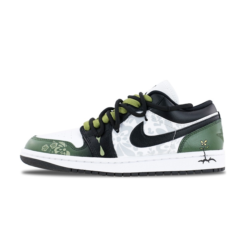 Custom Jordans Shoes Flower Power Green Black