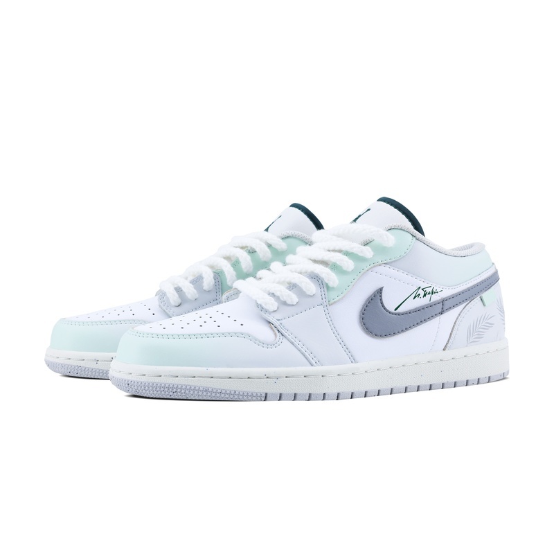 Custom Jordans Shoes Tropical Breeze White Gray - Image 3